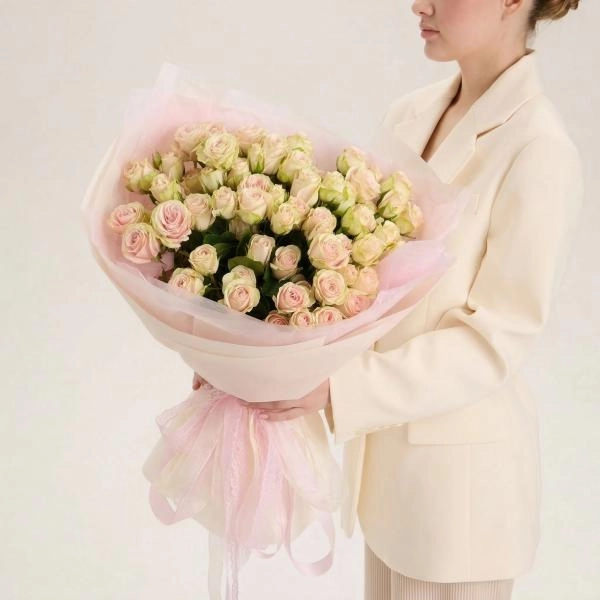 Букет Монобукет из кустовой розы Ириска, 15 шт купить в Кургане