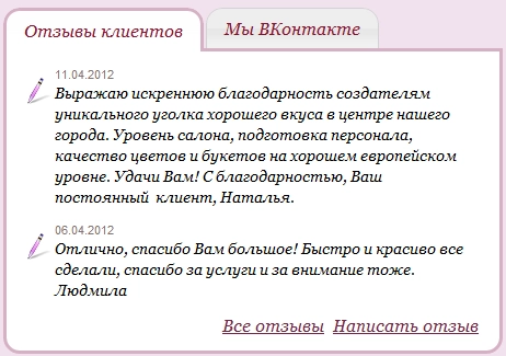 Отзывы клиентов Отзывы клиентов