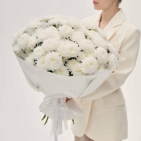 Букет Монобукет из белой кустовой хризантемы купить в Кургане
