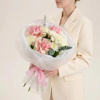 Минибукет из французской розы и хризантемы