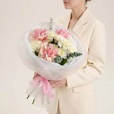 Минибукет из французской розы и хризантемы